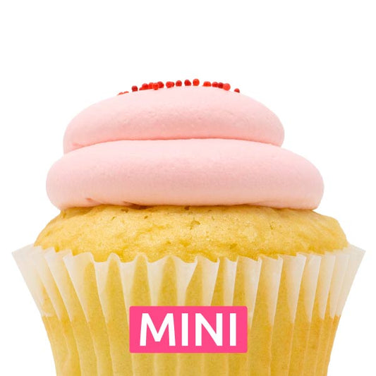 White with Strawberry Mousse Mini Cupcakes - Dozen